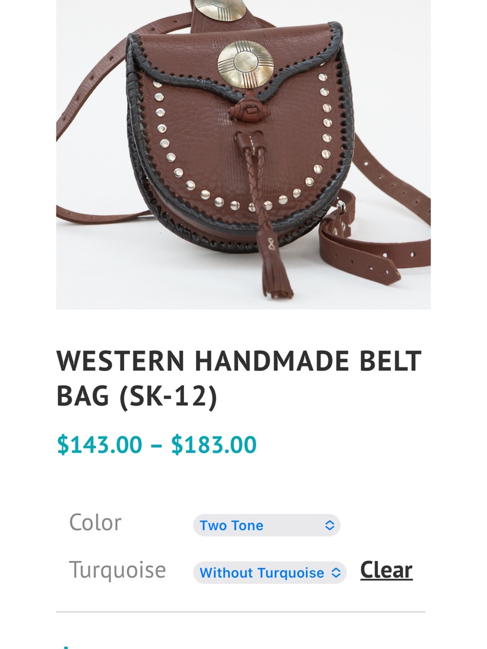 Handmade Brown Mini Leather Belt Bag with Turquoise Accent